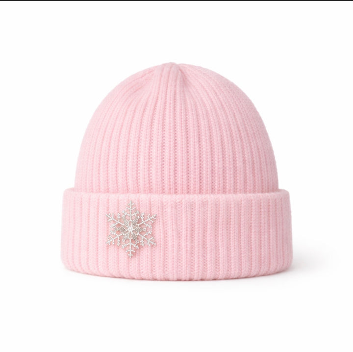 WS Angora Blend Beanie with Snowflake - Pink - Hero