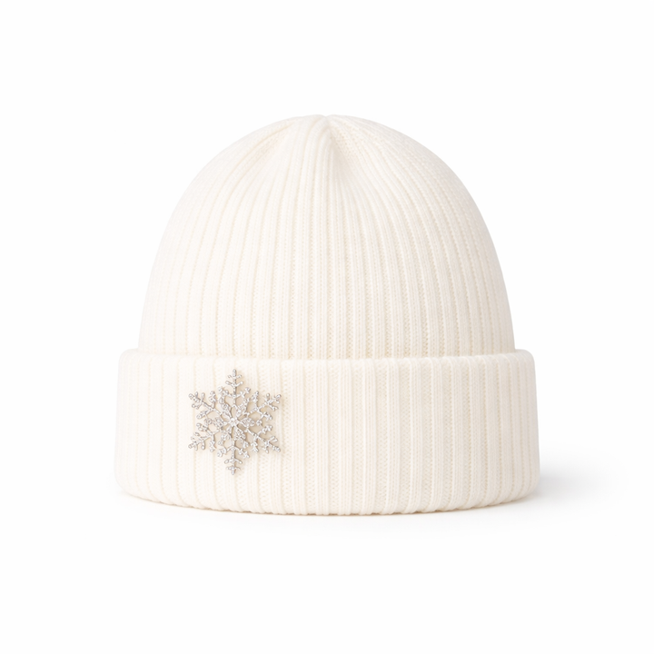 WS Angora Blend Beanie with Snowflake - White