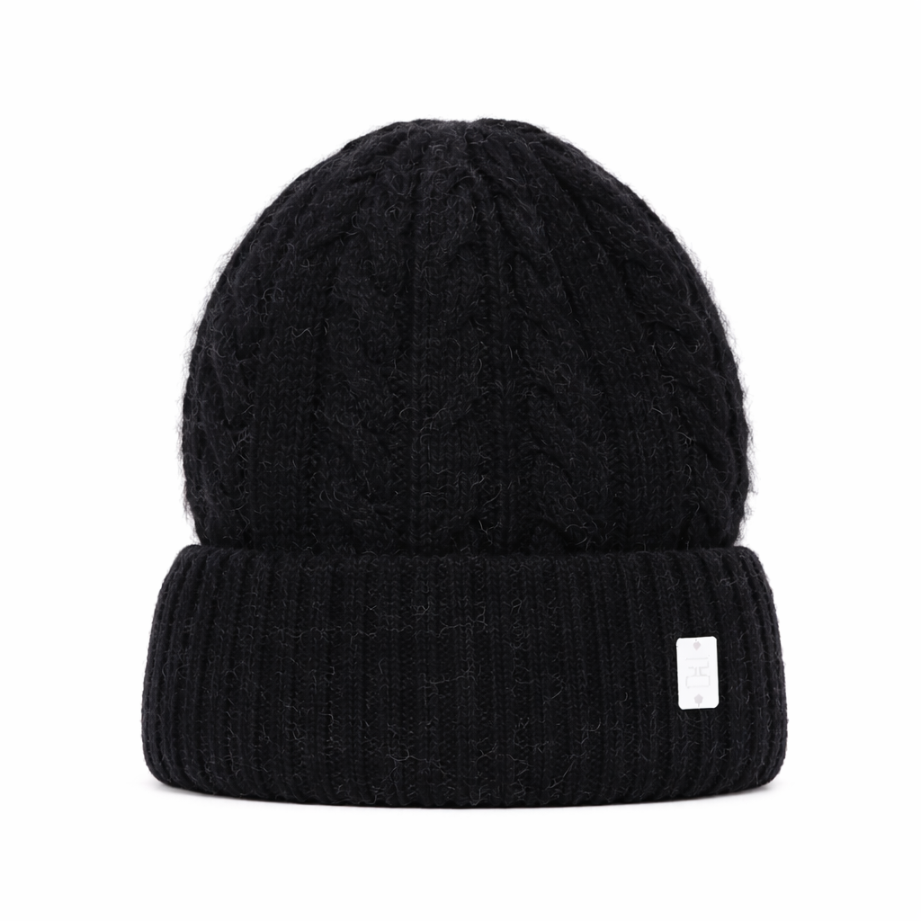 WS Cable Angora Blend Beanie - Black - Hero