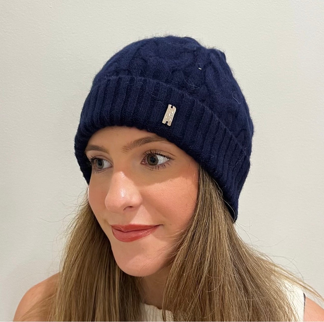 WS Cable Angora Blend Beanie - Navy - Image 1