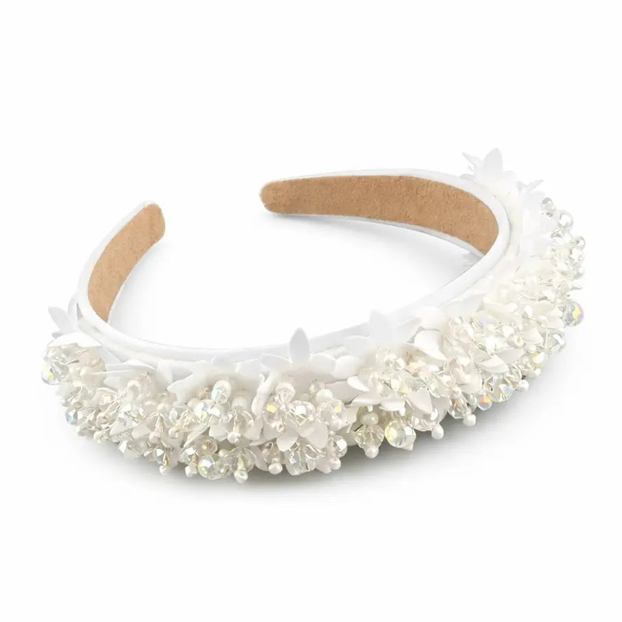 White beaded headband on a white background