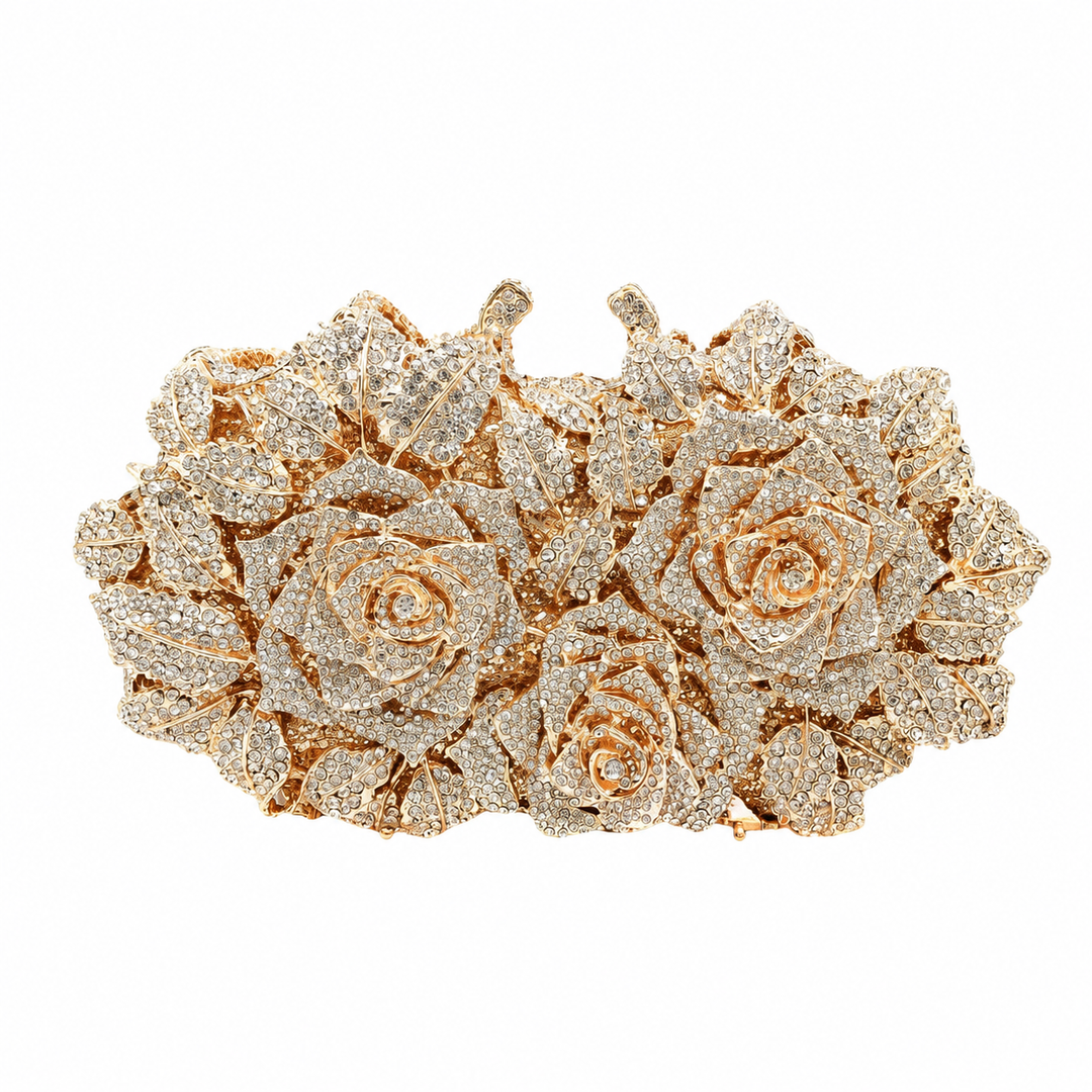 WS Handmade BellaRose Diamond Clutch Bag - Gold - Hero