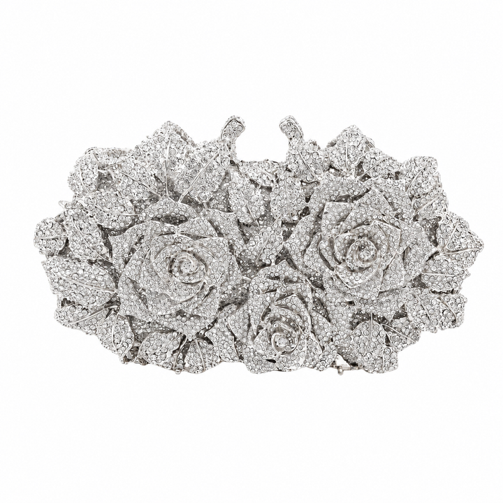 WS Handmade BellaRose Diamond Clutch Bag - Silver - Hero