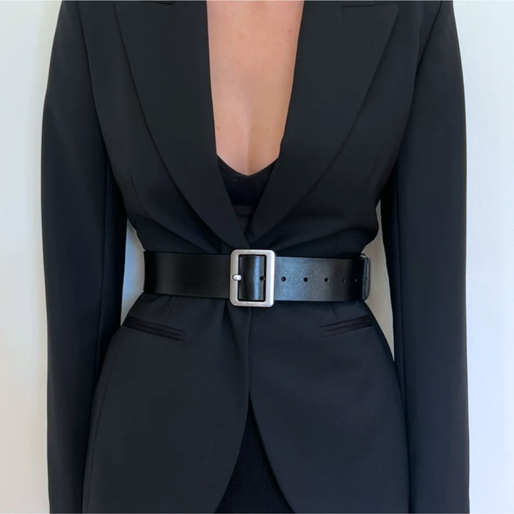 Black Leather Boston Belt 4.8cm - Silver - Image 1