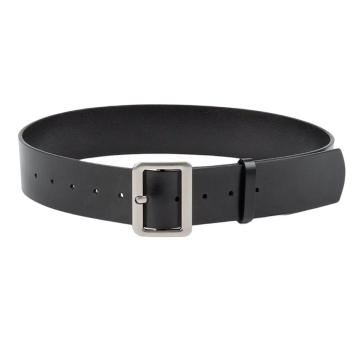 Black Leather Boston Belt 4.8cm - Silver - Hero