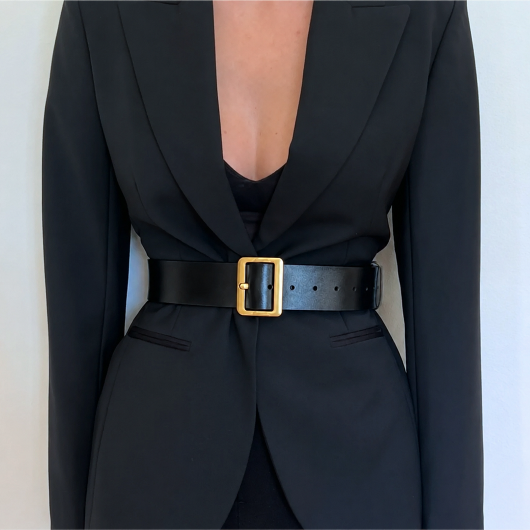 Black Leather Boston Belt 4.8cm - Gold - Image 1