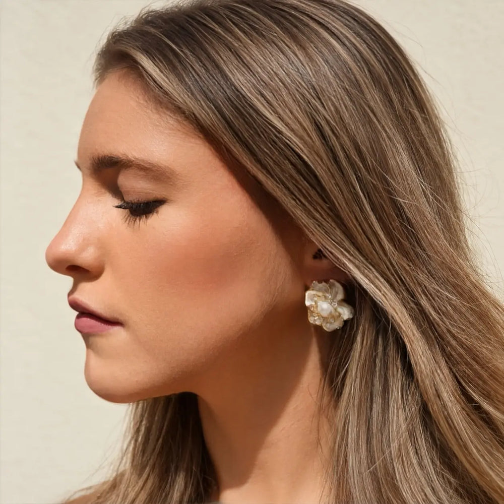 Blossom Pearl Earrings White worn