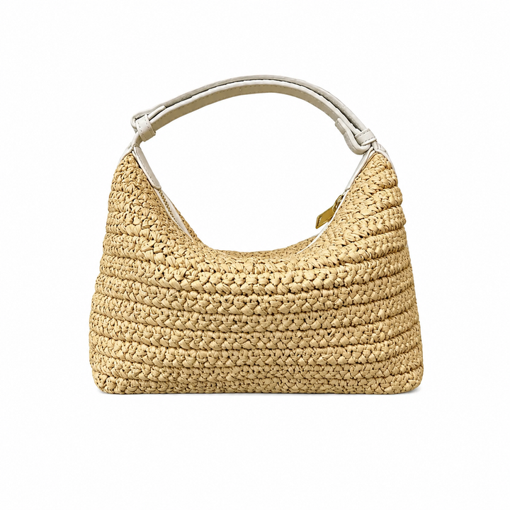 WS Bodicia - Coconut Fibre & White Cowhide Shoulder Bag - Image 2