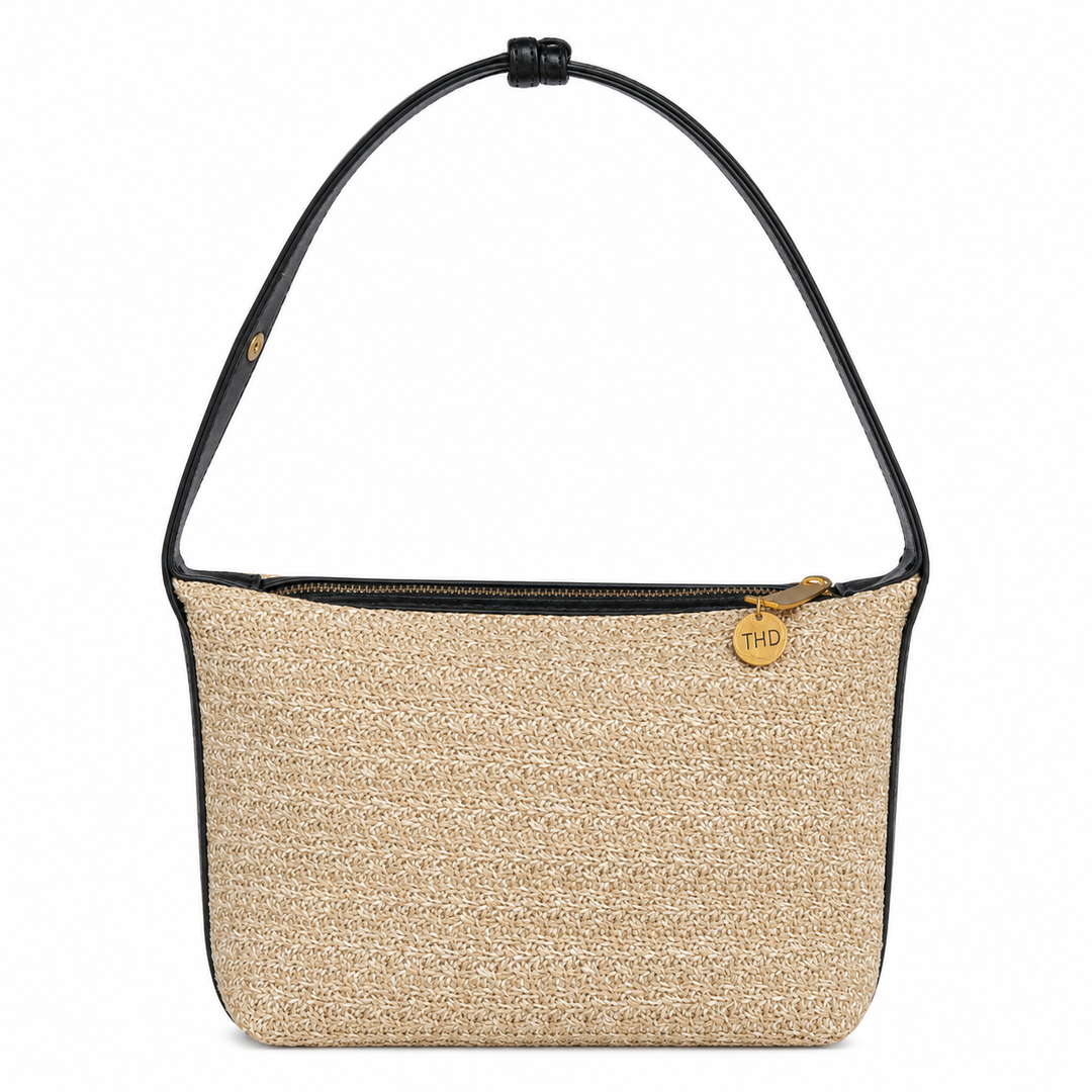 WS Bodicia - Straw Crotchet & Black Vegan Shoulder Bag - Hero