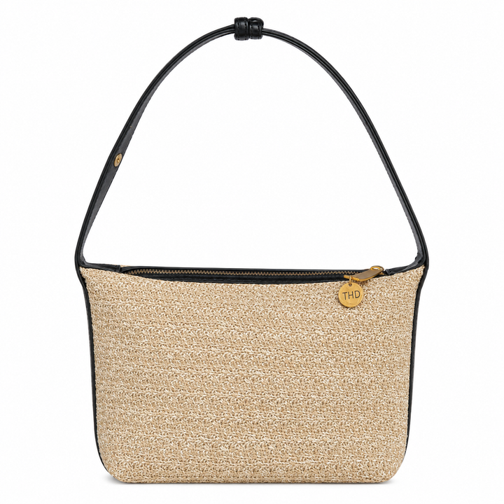 WS Bodicia - Straw Crotchet & Black Vegan Shoulder Bag - Hero