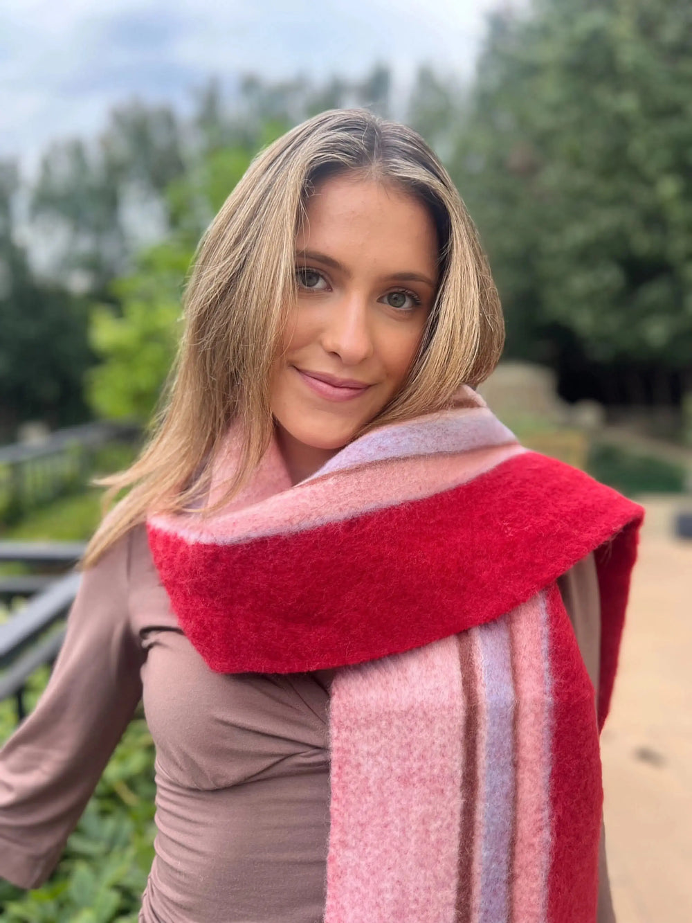 Cuddly Woolblend Scarf - Reds, Pinks,Blues Tania Hird Designs