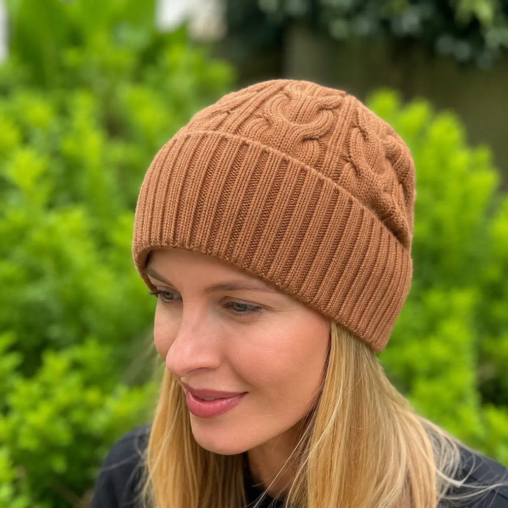 Cable Wool Knitted Beanie Tania Hird Designs