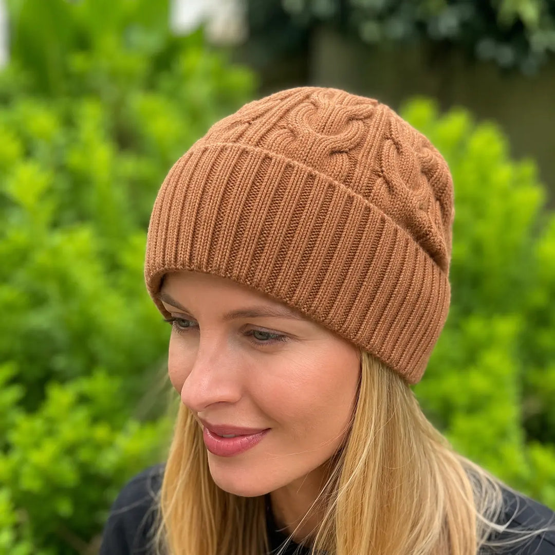 Cable Wool Knitted Beanie Tania Hird Designs