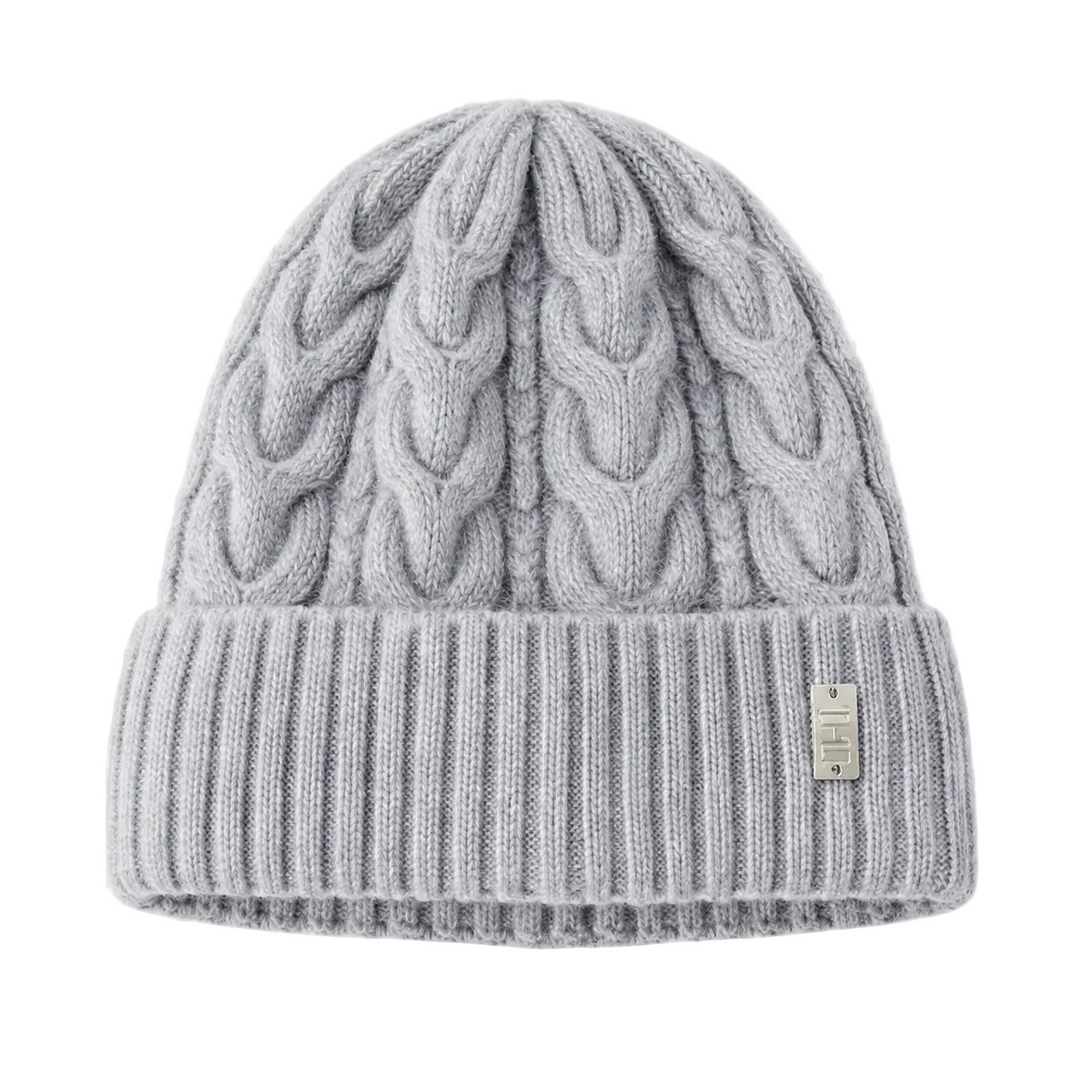 WS Cable Wool Knitted Beanie - Grey