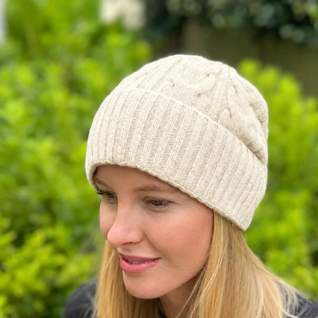 Cable Wool Knitted Beanie Tania Hird Designs