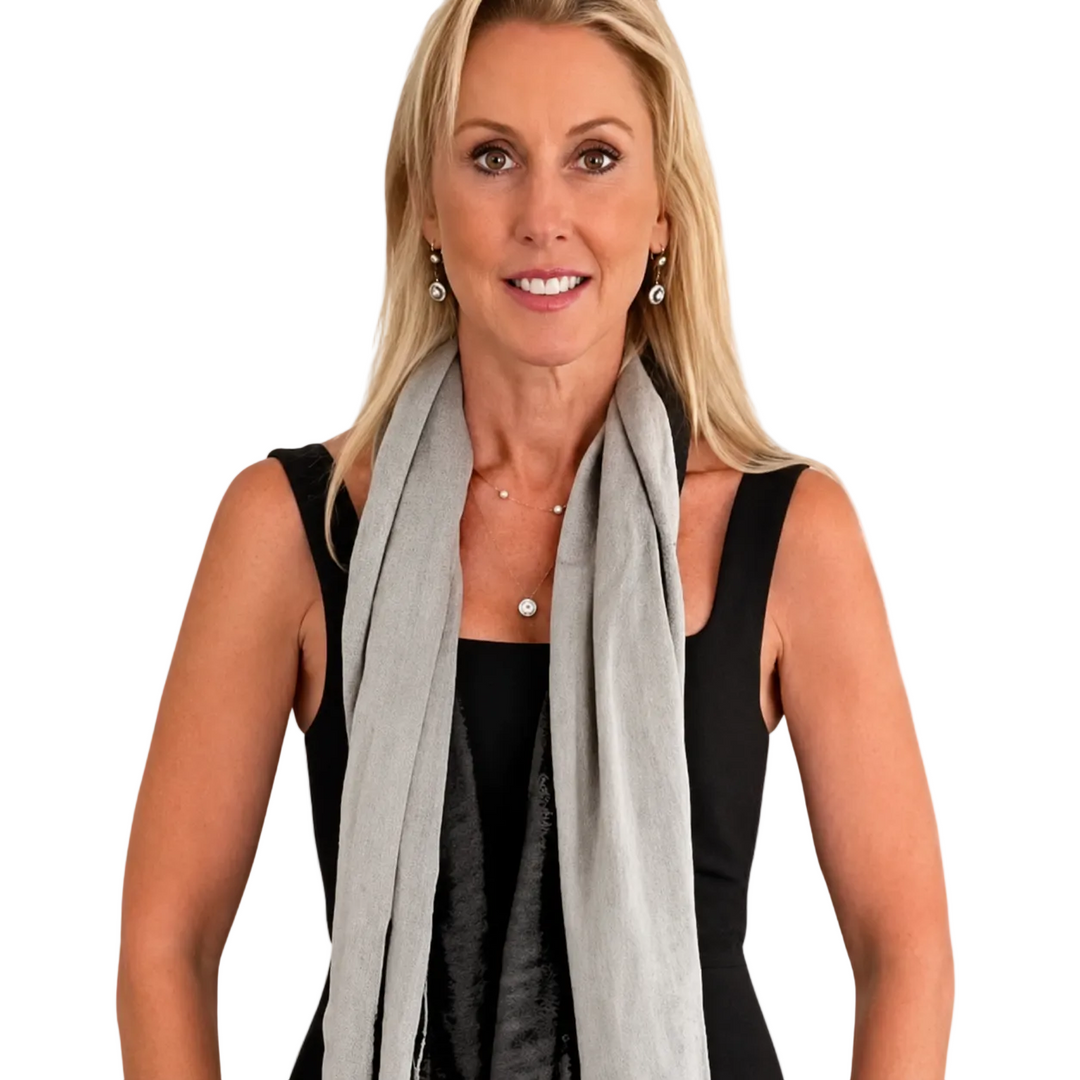 WS Cashmere/Mulberry Silk Scarf - Black and Light Grey - Hero