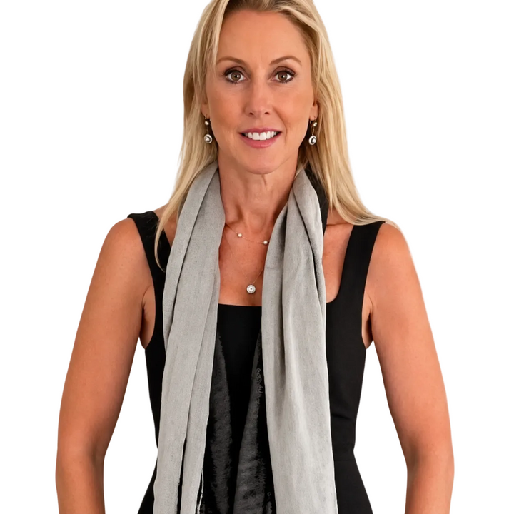 WS Cashmere/Mulberry Silk Scarf - Black and Light Grey - Hero