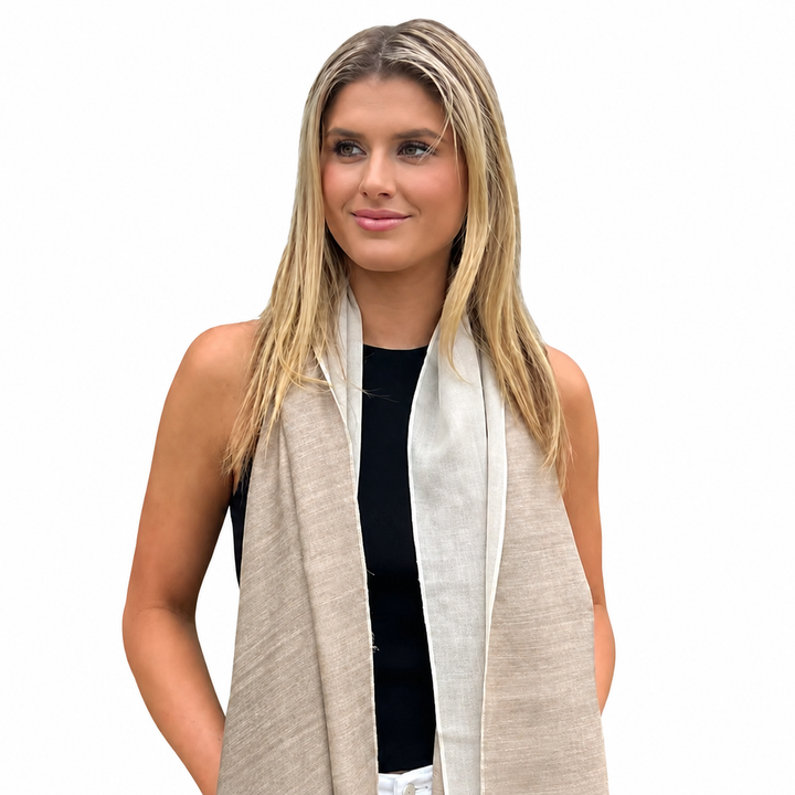 WS Cashmere/Mulberry Silk Scarf - Camel & Beige - Hero