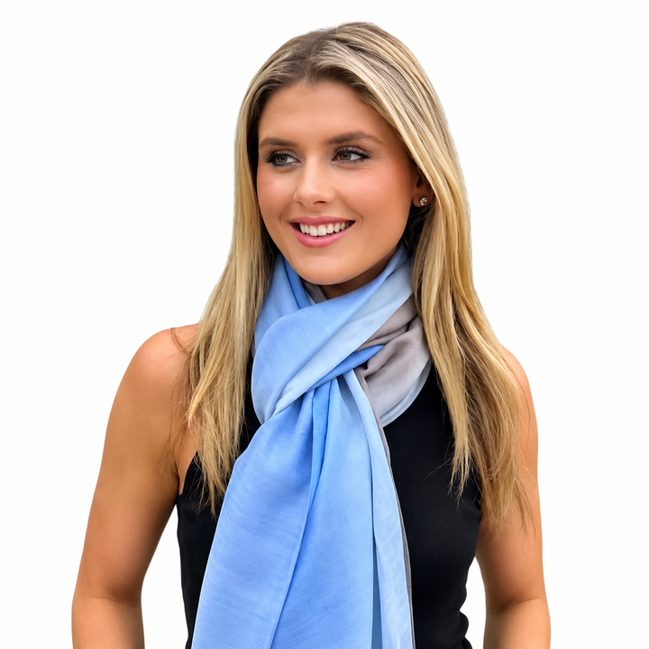 WS Cashmere/Mulberry Silk Scarf - Cerulean Blue and Classic Blue - Hero