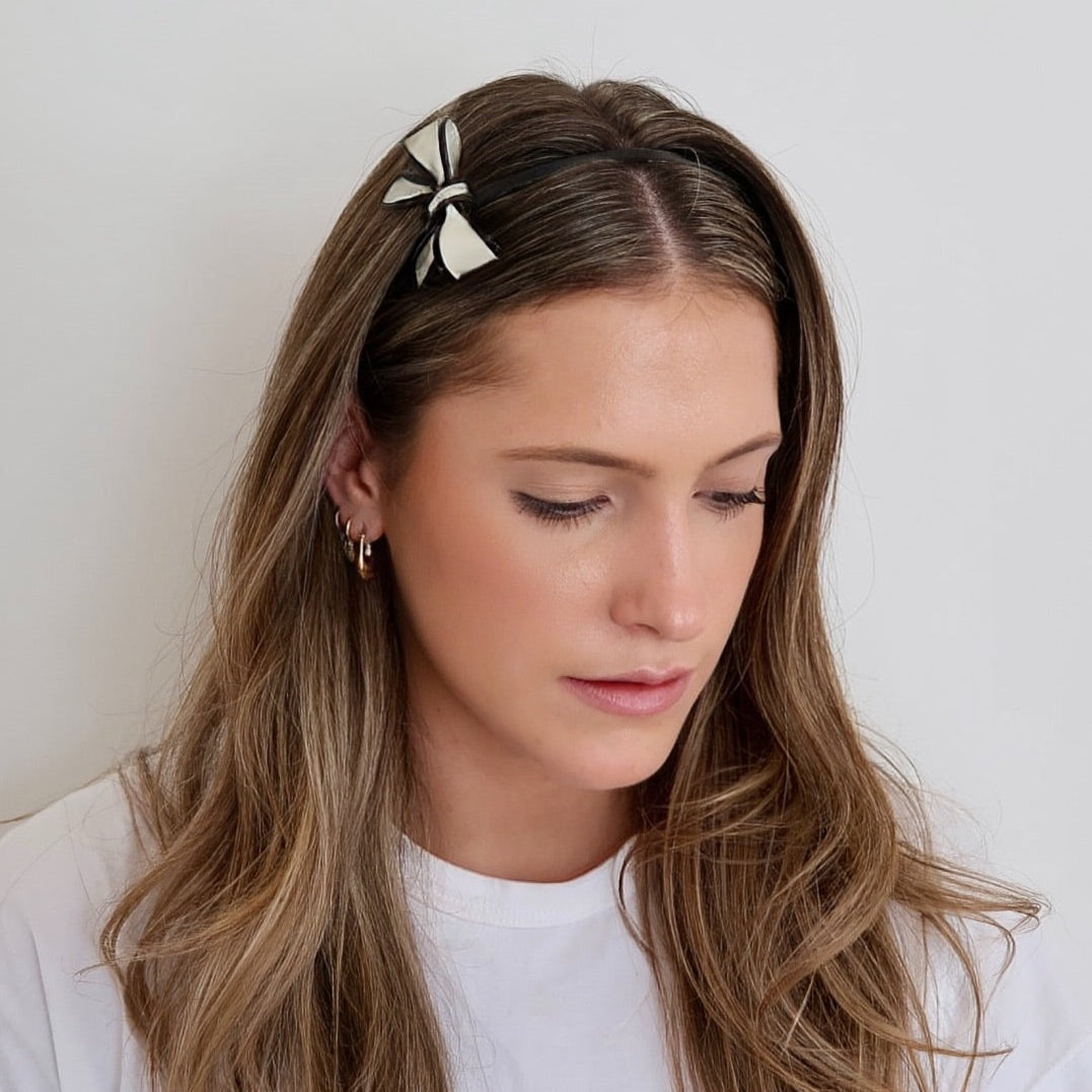 WS Acetate Bow Headband - Ivory & Black - Image 2
