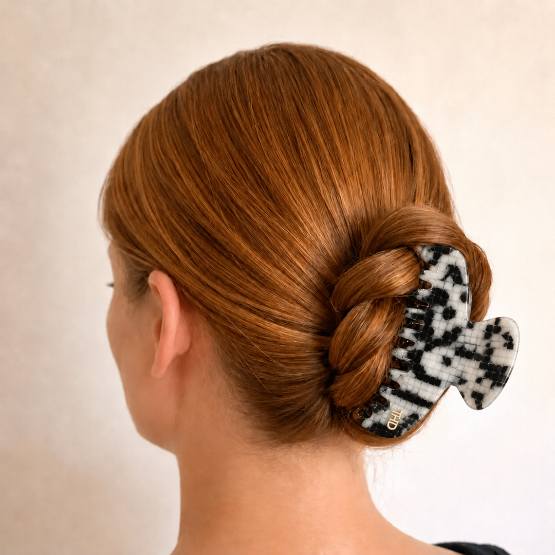 WS Cellulose Acetate Large Hair Claw Check - Monochrome - Image 1