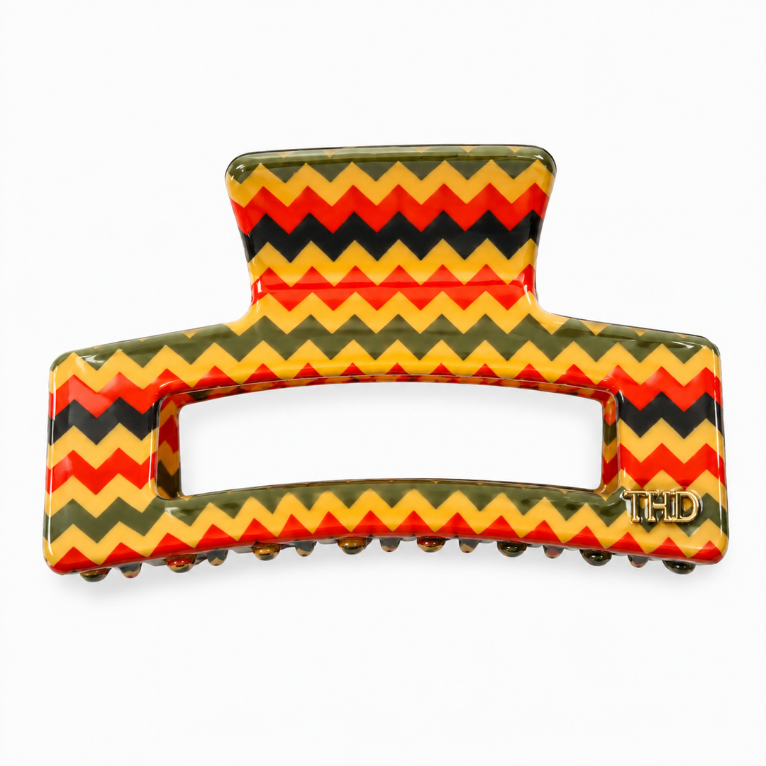 Cellulose Acetate Large Rectangle Hair Claw Pattern - Zigzag Summer