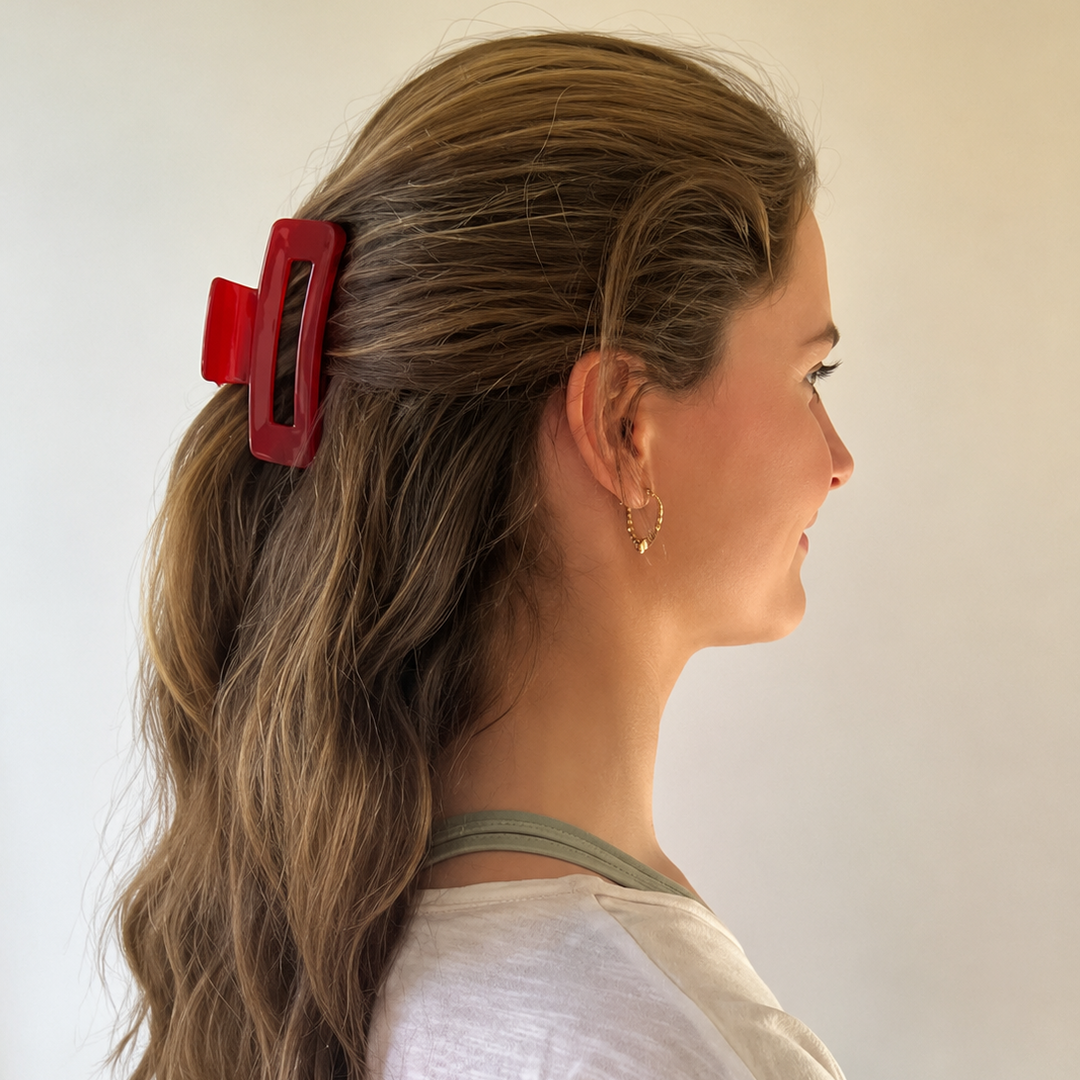 WS Cellulose Acetate Oversized Rectangle Hair Claw - Luscious Red - Image 1