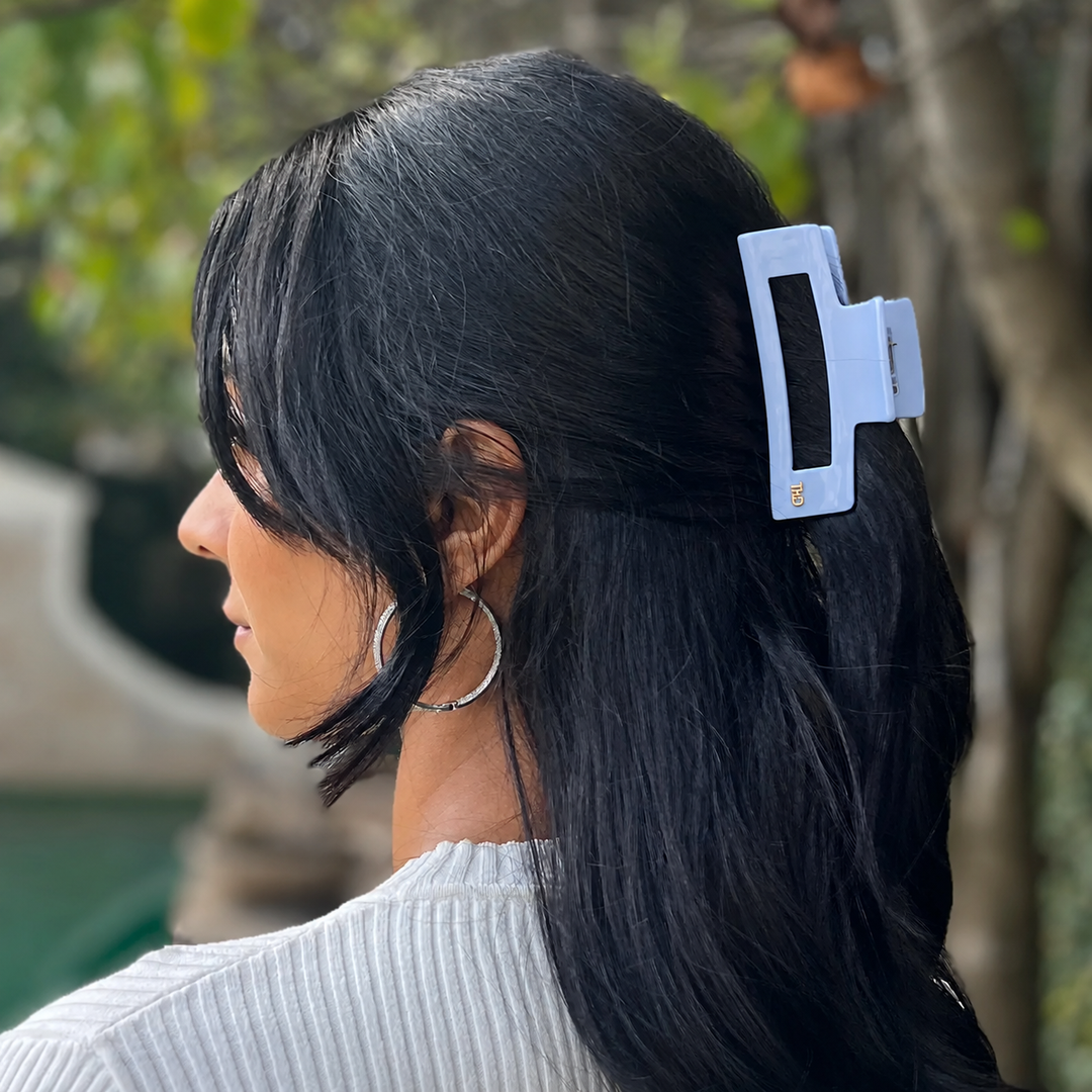 WS Cellulose Acetate Rectangle Hair Claw Large Gelato - Gelato Blue - Image 1