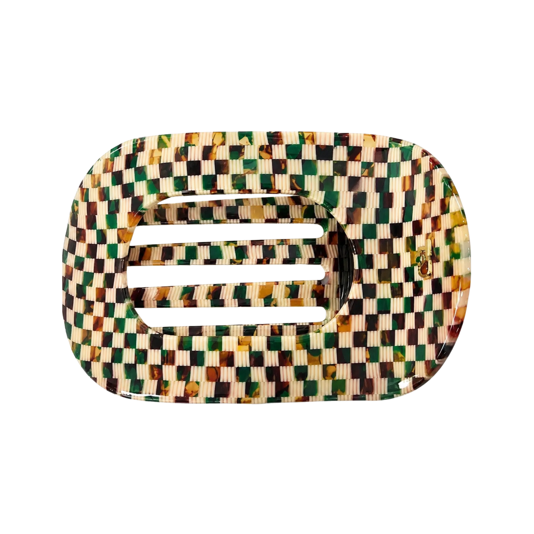WS Cellulose Acetate Flat Hair Claw Pattern - Green Gold - Hero
