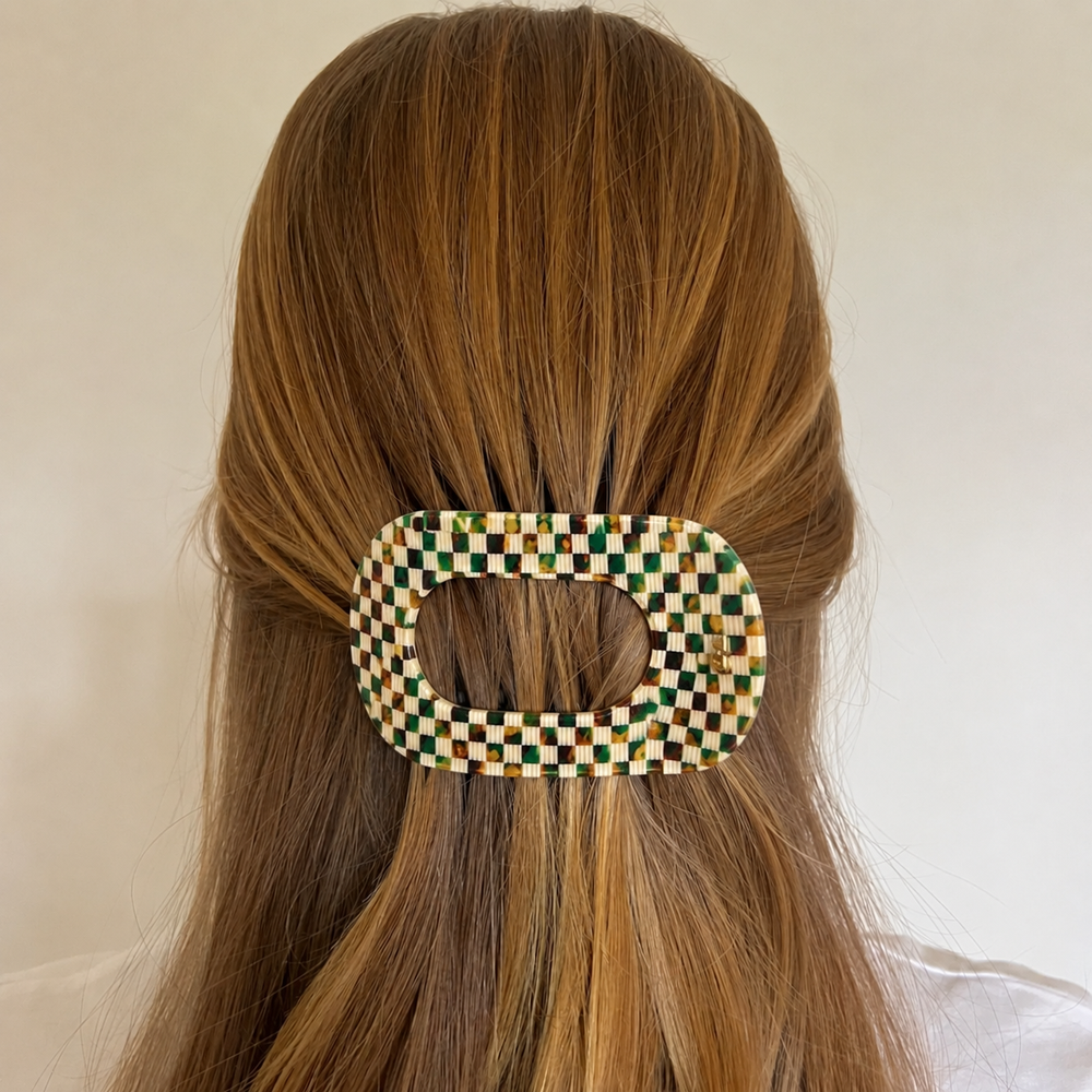 WS Cellulose Acetate Flat Hair Claw Pattern - Green Gold - Image 1