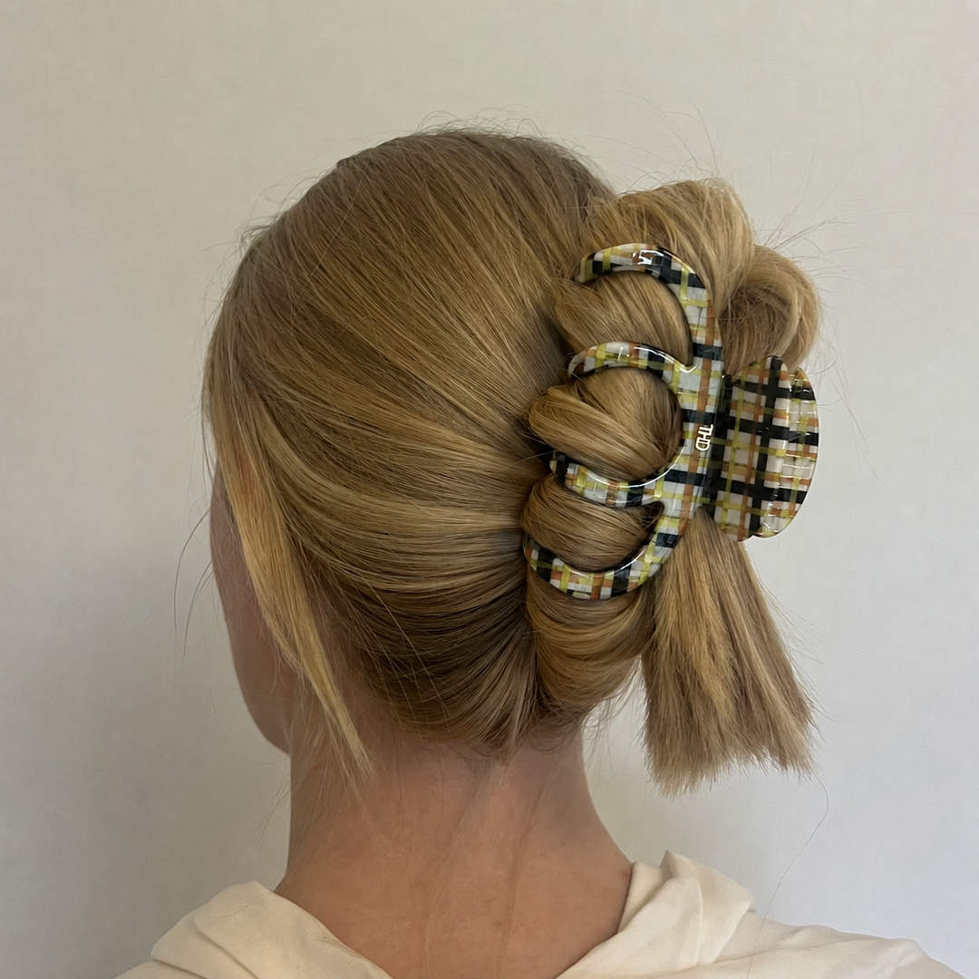 Cellulose Acetate Hair Claw Octopus Oversized Check - Plaid - Image 1
