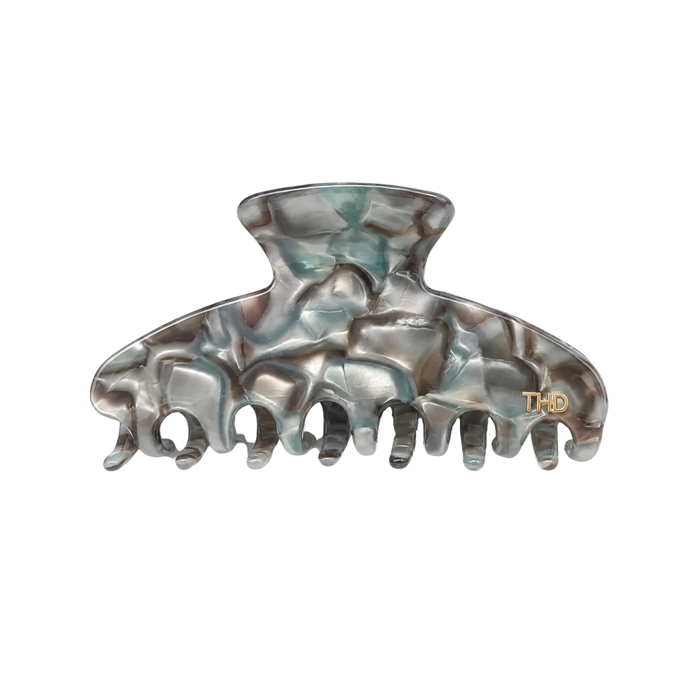 WS Cellulose Acetate Large Hair Claw Marble - Silver