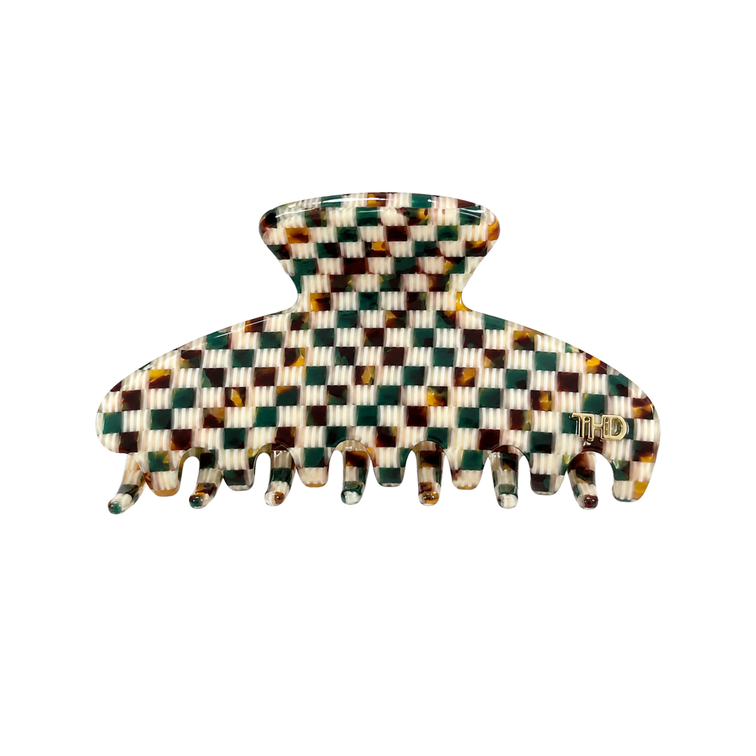 WS Cellulose Acetate Large Hair Claw Check - Green Gold - Hero