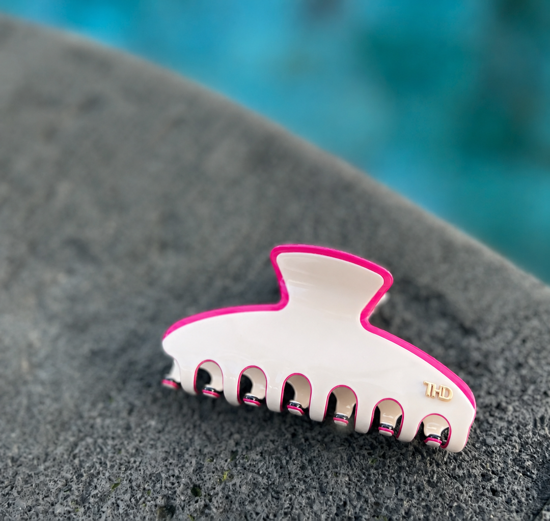 WS Cellulose Acetate Large Hair Claw Vanilla Trim - Viva Magenta - Image 1