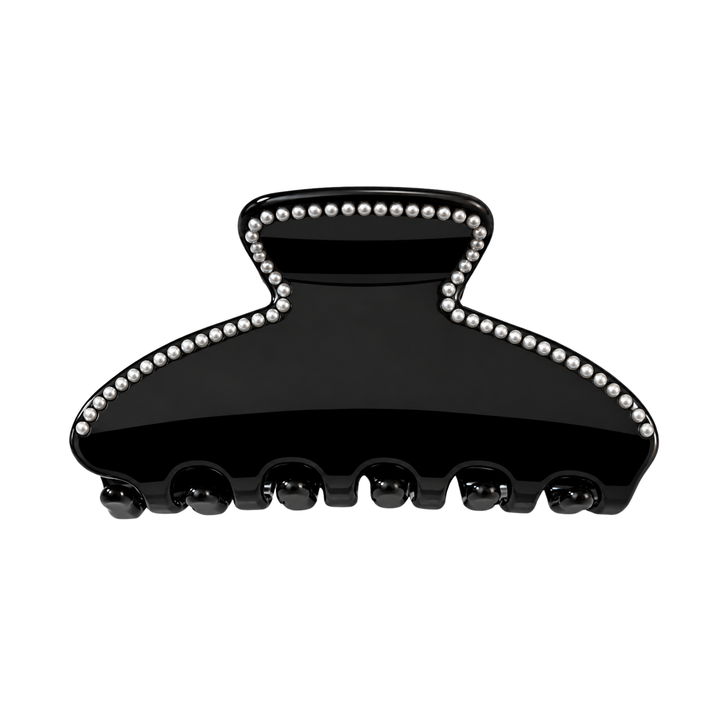 WS Cellulose Acetate Oversized Hair Claw with Continuous Pearls - Black - Hero
