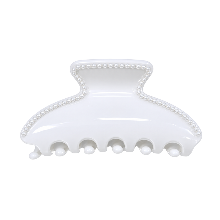 WS Cellulose Acetate Oversized Hair Claw with Continuous Pearls - White - Hero