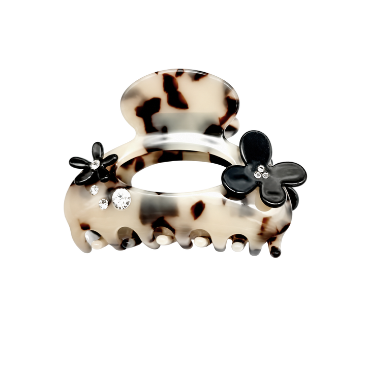 WS Acetate Large Hair Claw Swarovski Crystals and Flower Tortoise - Light Tortoise - Hero