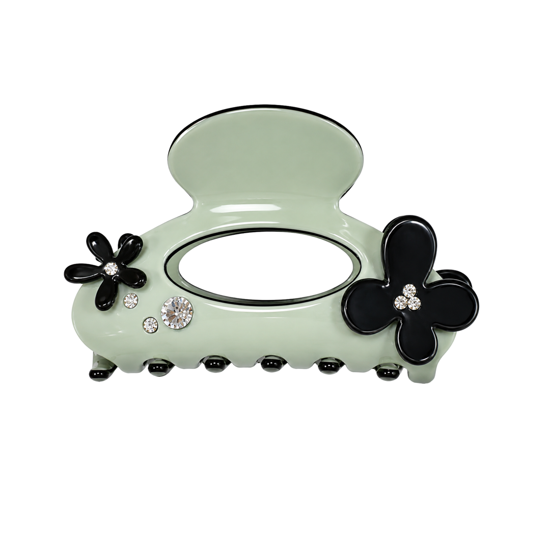 WS Acetate Large Hair Claw Swarovski Crystals and Flower Trim - Green Ash - Hero
