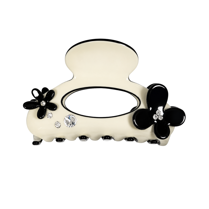WS Acetate Large Hair Claw Swarovski Crystals and Flower Trim - Ivory - Hero