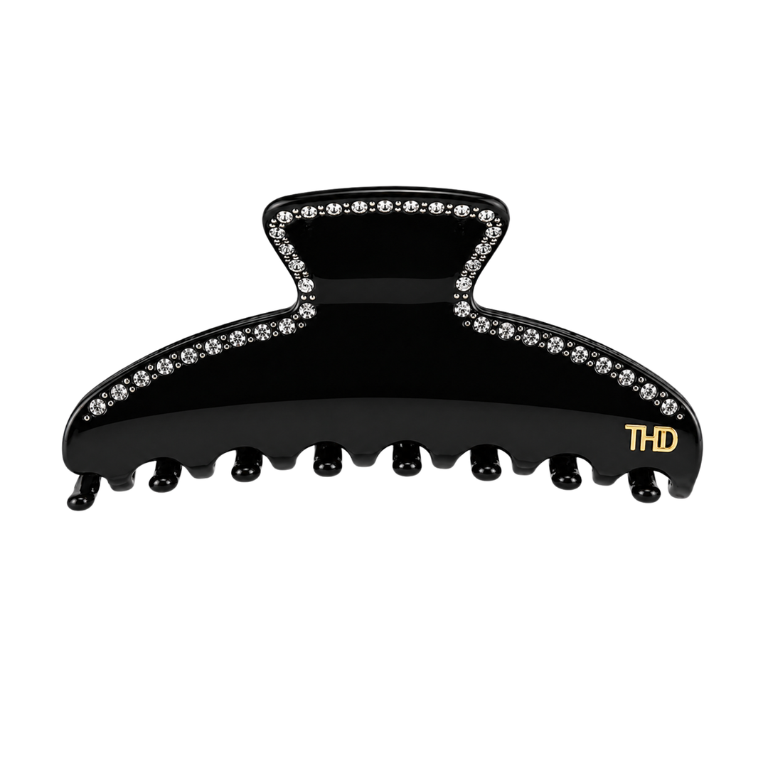 WS Mary Acetate Oversized Hair Claw with Crystals - Black - Hero