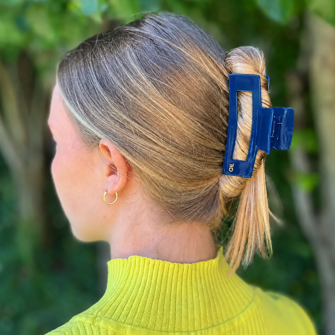 WS Cellulose Acetate Oversized Rectangle Hair Claw - Blue - Image 1