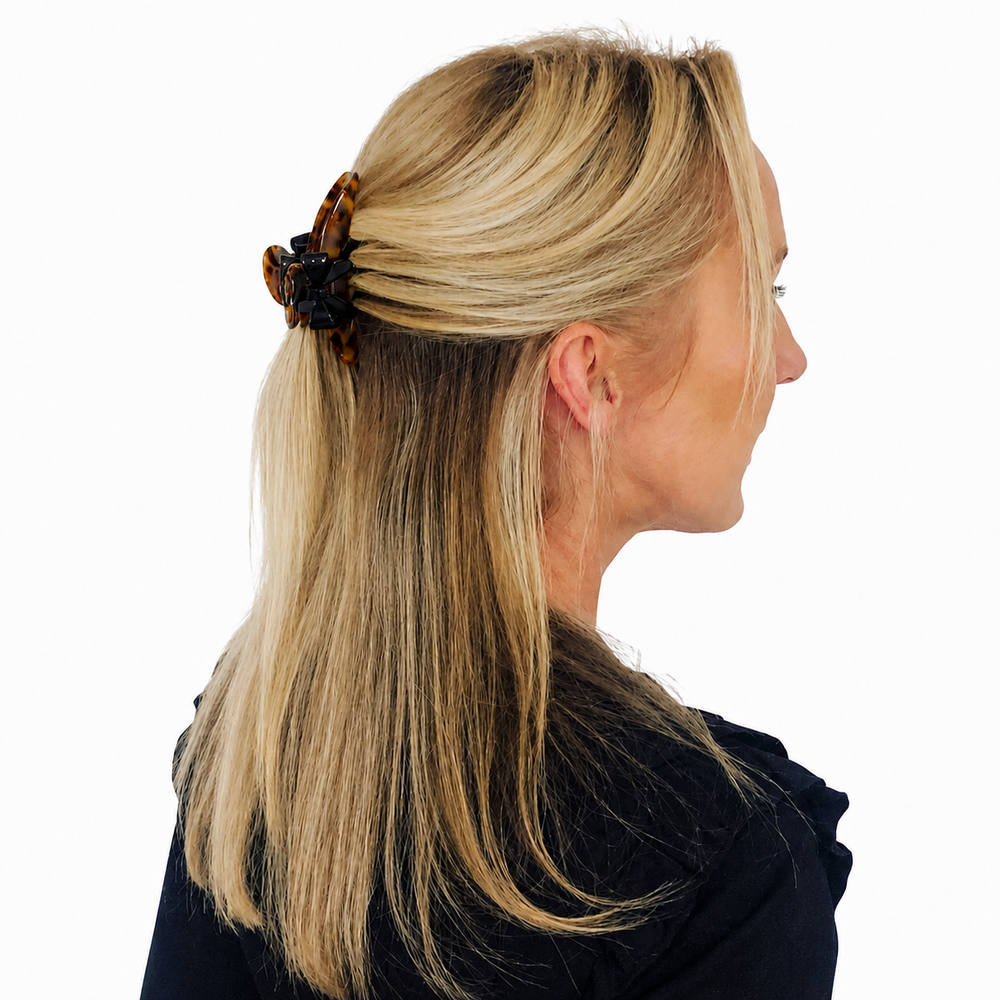 WS Cellulose Acetate Oversized Hair Claw with Bow - Dark Tortoise - Image 1