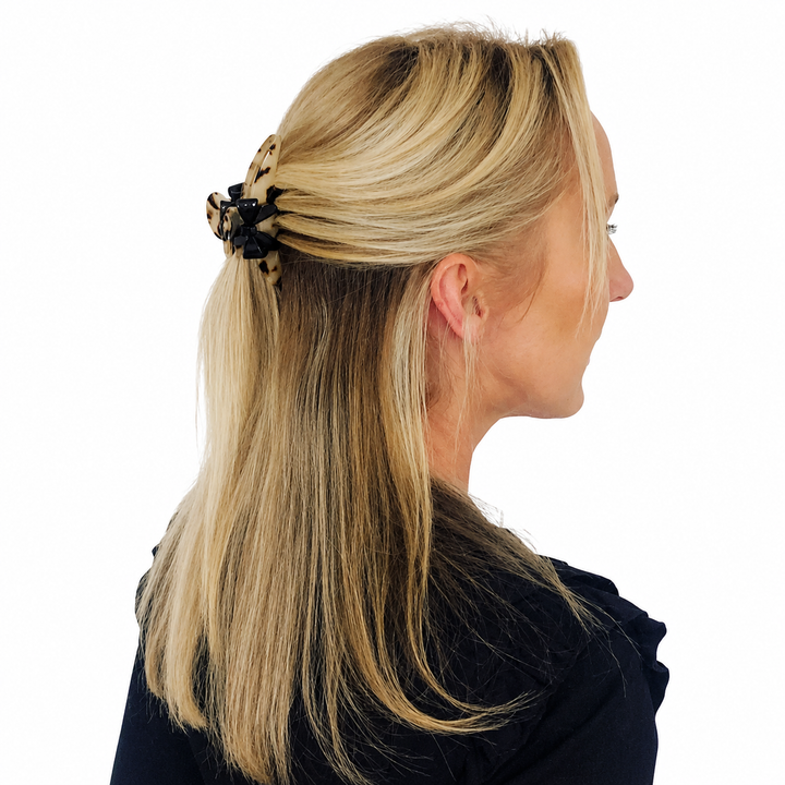 WS Cellulose Acetate Oversized Hair Claw with Bow - Light Tortoise - Image 1