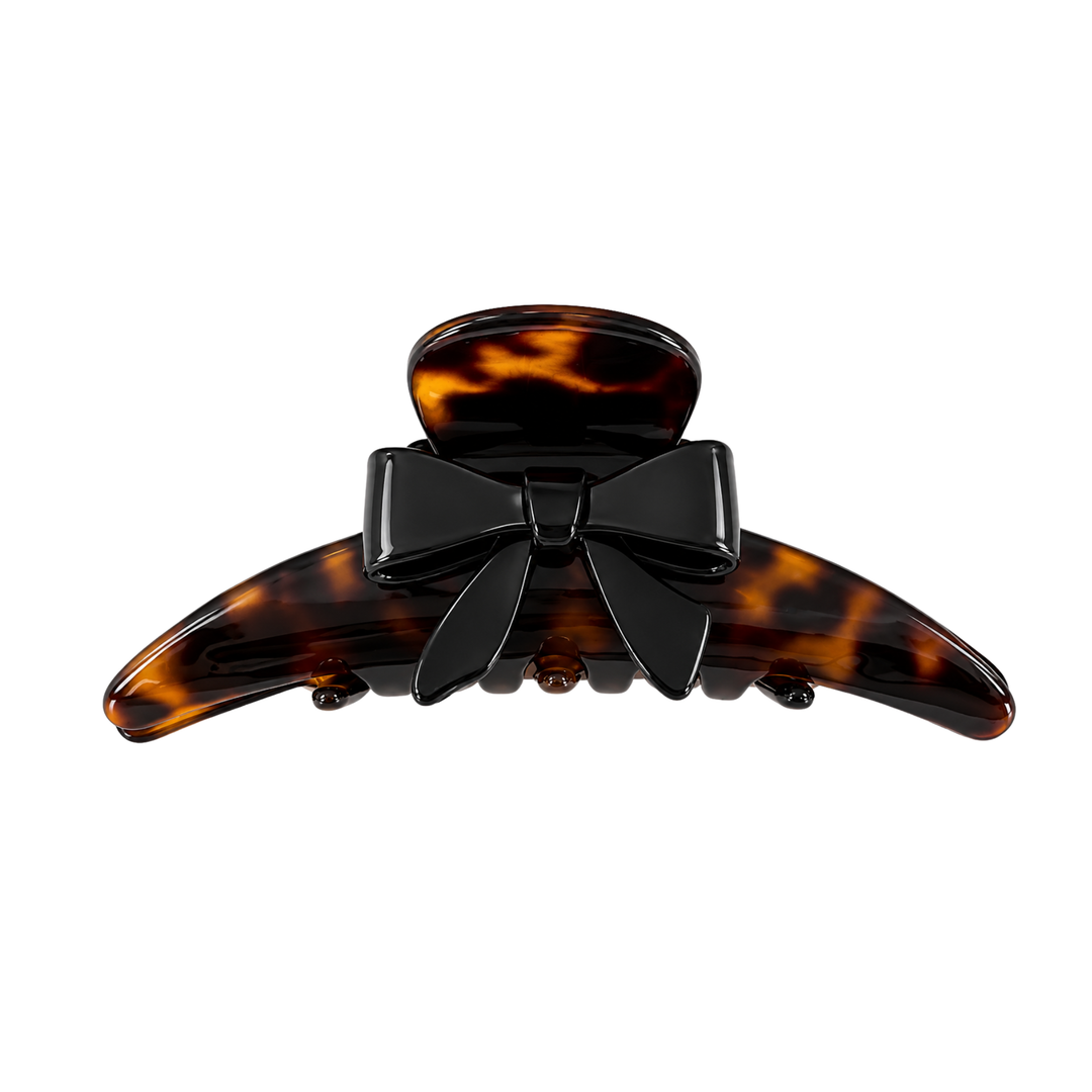 WS Cellulose Acetate Oversized Hair Claw with Bow - Dark Tortoise - Hero