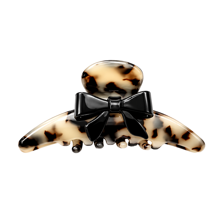 WS Cellulose Acetate Oversized Hair Claw with Bow - Light Tortoise - Hero