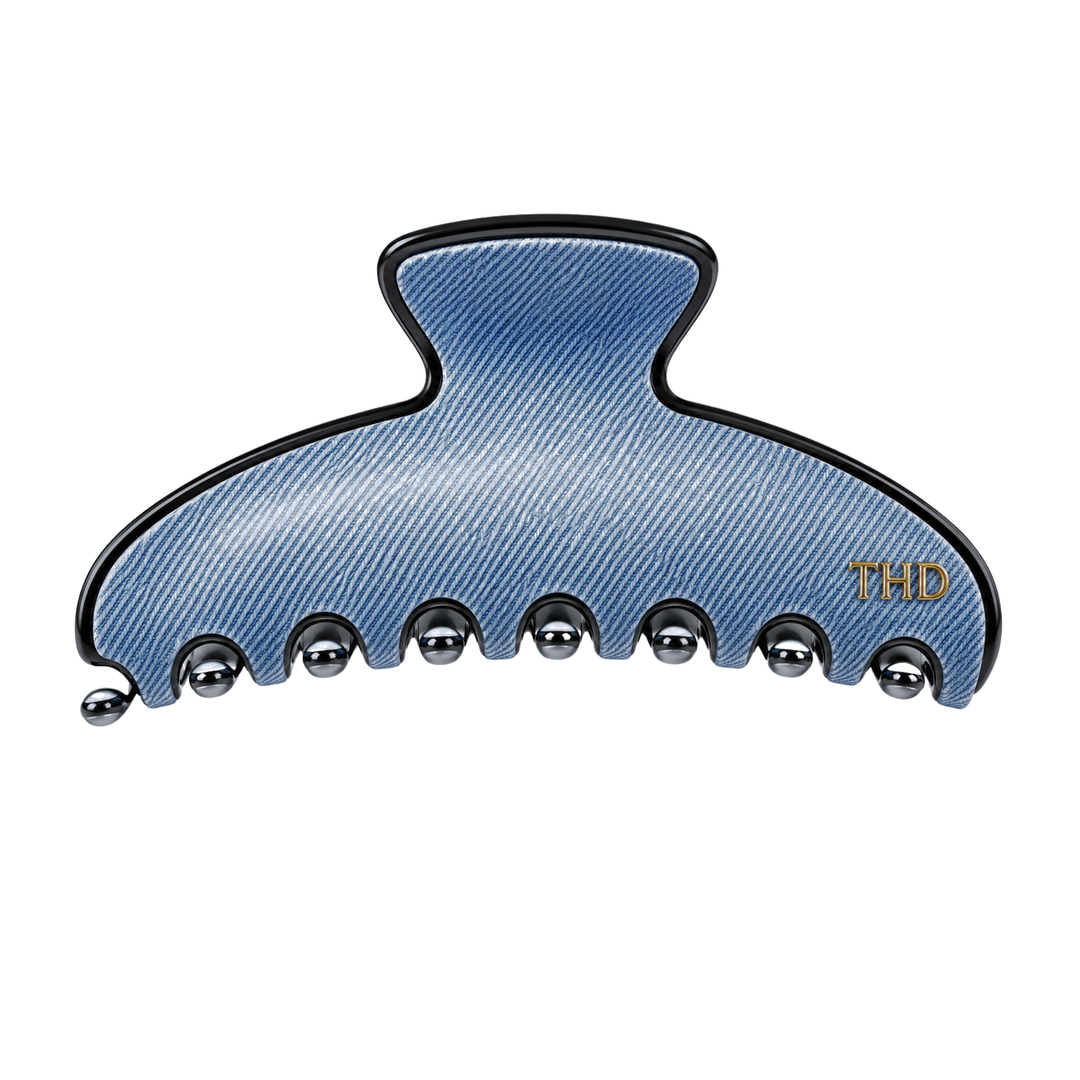WS Cellulose Acetate Oversized Hair Claw Trim - Denim and Black