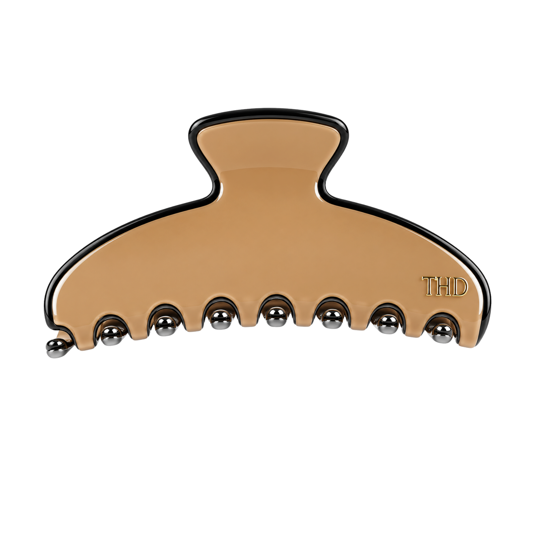 Cellulose Acetate Oversized Hair Claw Trim - Tan & Black - Hero