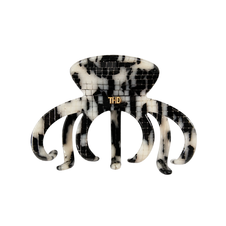 WS Cellulose Acetate Octopus Oversized Hair Claw Check - Monochrome - Hero