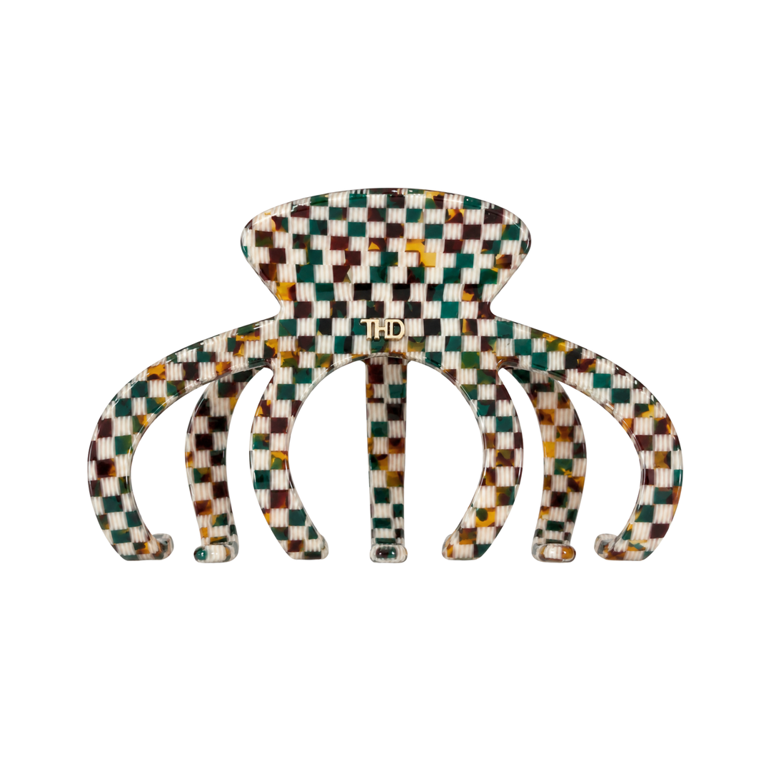 WS Cellulose Acetate Octopus Oversized Hair Claw Check - Green Gold - Hero