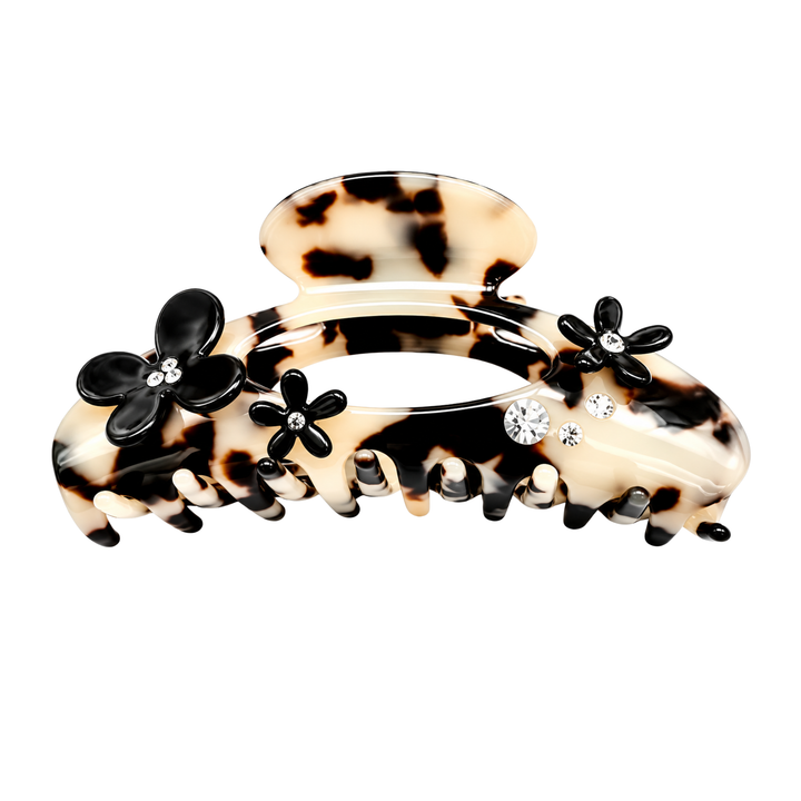 WS Acetate Oversized Hair Claw Swarovski Crystals and Flower Tortoise - Light Tortoise - Hero